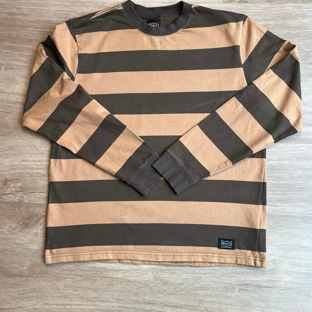 RVCA Brown & Camel Striped Long Sleeve Tee - Size M